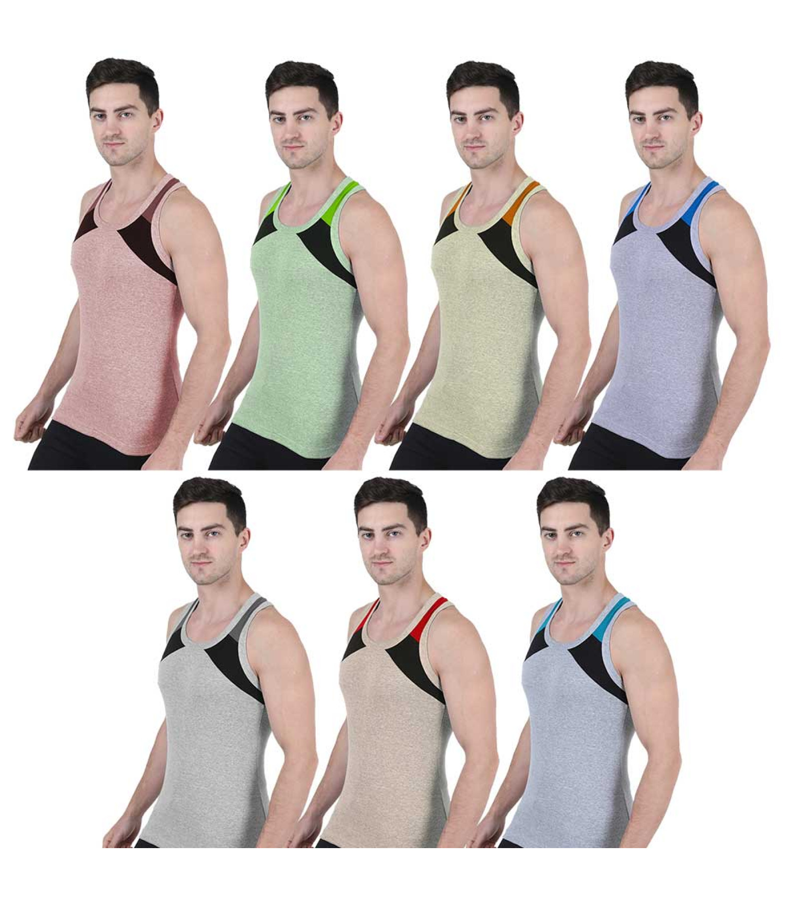 Men's Cotton Sleeveless Vest Combo Pack of 7 | Multicolor